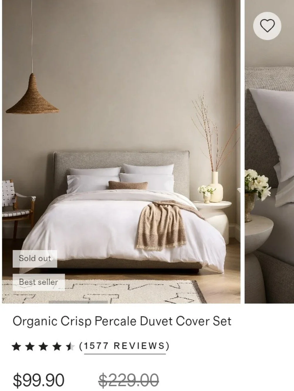 Quince White Organic Cotton Percale Duvet Cover EUC